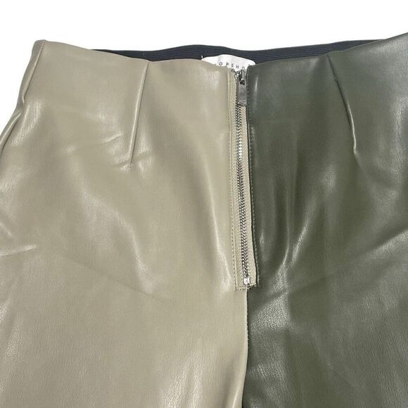 TopShop Zipper Front Two Tone Green Faux Leather Skinny Pants - Picture 2 of 8